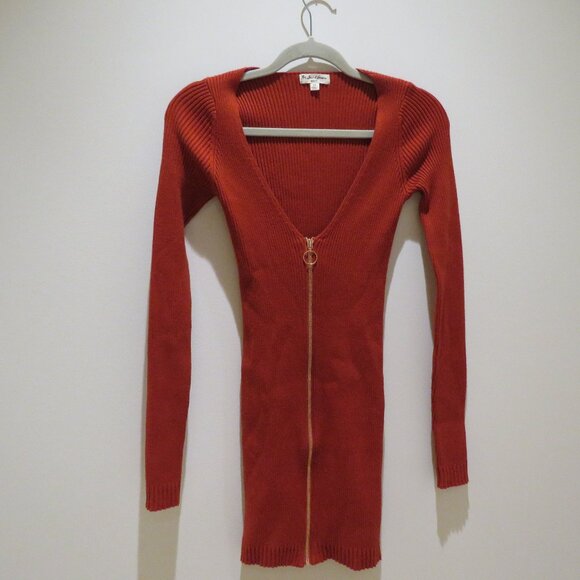 FOR LOVE & LEMONS KNITZ Annie Zipper Mini Dress in Ochre Bodycon Ribbed Size XS - Picture 2 of 16